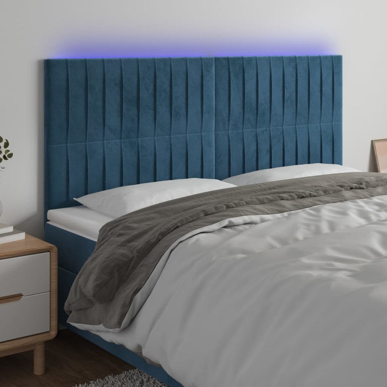 Hoofdbord LED 180x5x118/128 cm fluweel donkerblauw