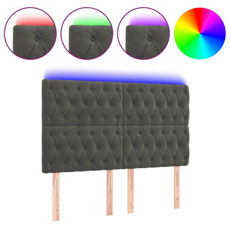 Hoofdbord LED 144x7x118/128 cm fluweel donkergrijs
