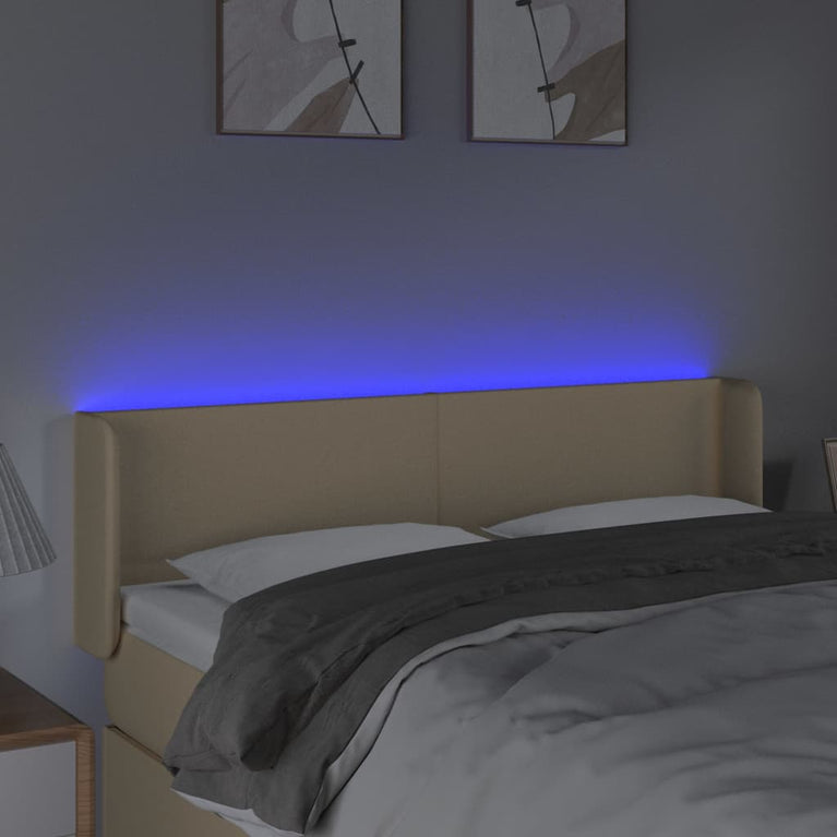 Hoofdbord LED 147x16x78/88 cm stof crèmekleurig