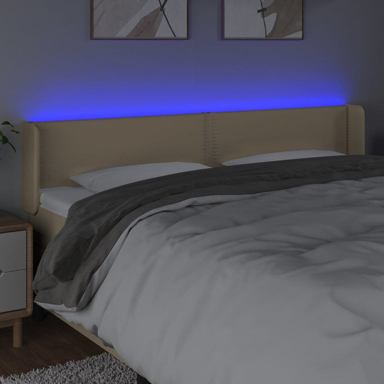 Hoofdbord LED 163x16x78/88 cm stof crèmekleurig