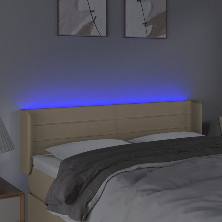 Hoofdbord LED 147x16x78/88 cm stof crèmekleurig