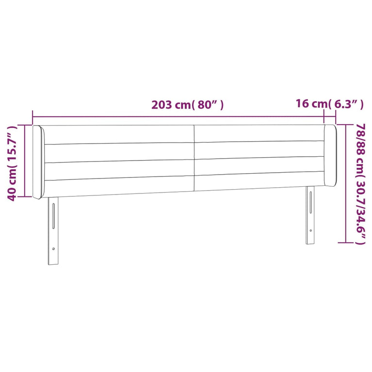 Hoofdbord LED 203x16x78/88 cm stof crèmekleurig