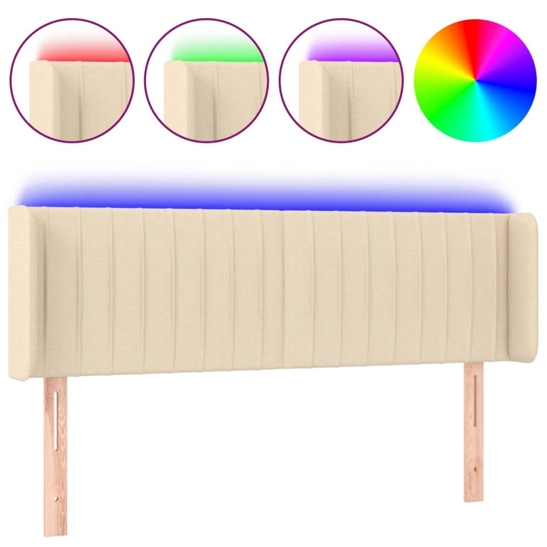Hoofdbord LED 147x16x78/88 cm stof crèmekleurig