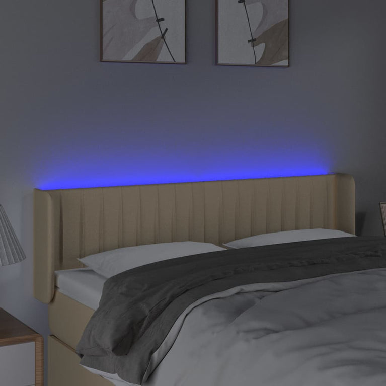 Hoofdbord LED 147x16x78/88 cm stof crèmekleurig