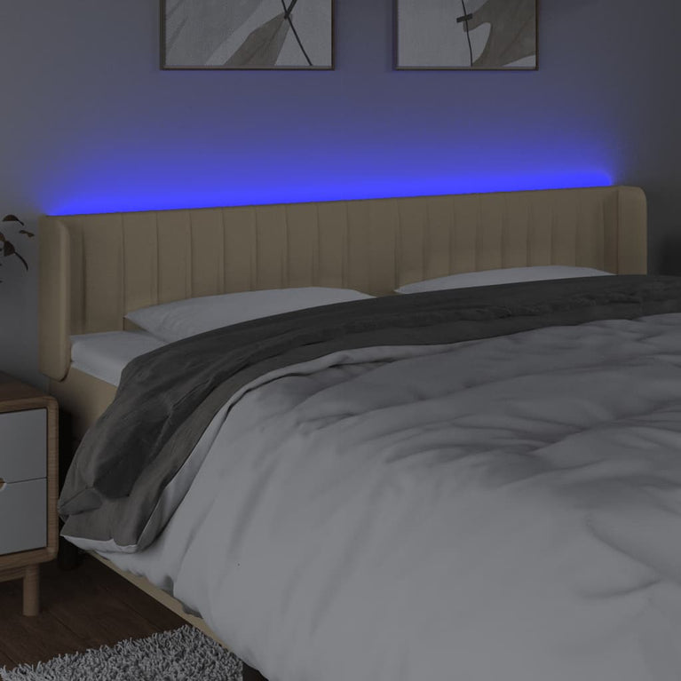 Hoofdbord LED 203x16x78/88 cm stof crèmekleurig