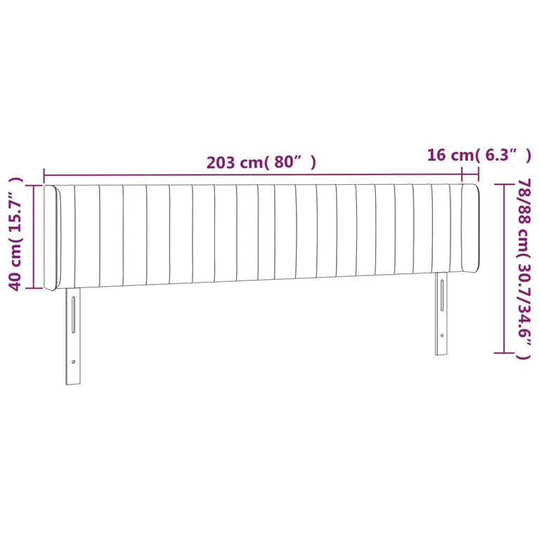 Hoofdbord LED 203x16x78/88 cm stof crèmekleurig
