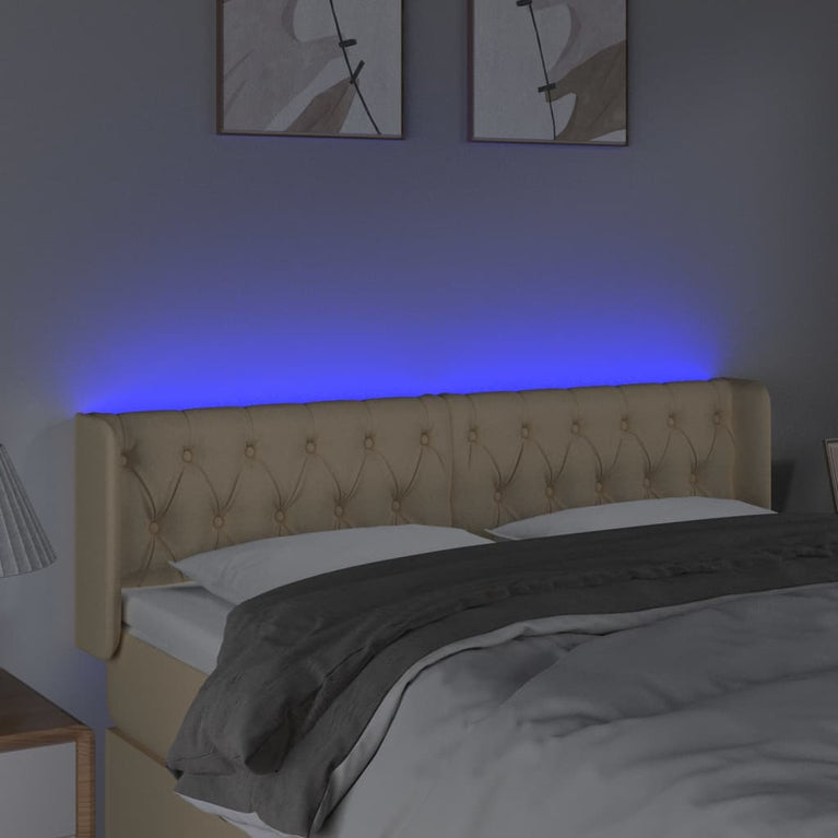 Hoofdbord LED 163x16x78/88 cm stof crèmekleurig
