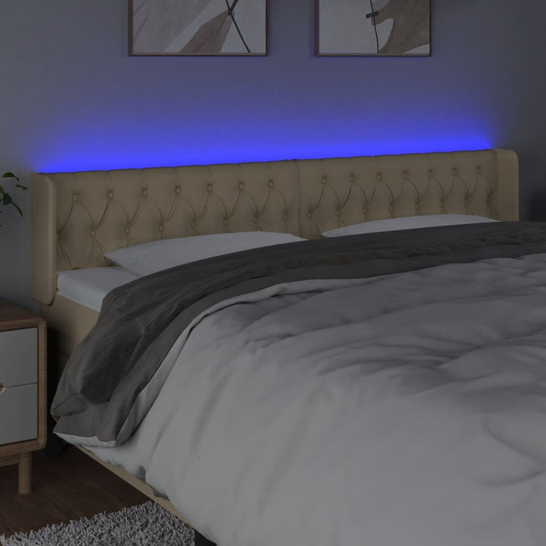 Hoofdbord LED 183x16x78/88 cm stof crèmekleurig