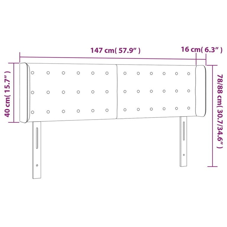 Hoofdbord LED 147x16x78/88 cm stof crèmekleurig