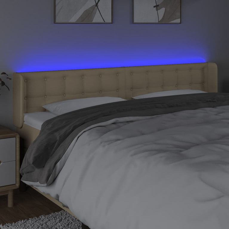 Hoofdbord LED 163x16x78/88 cm stof crèmekleurig