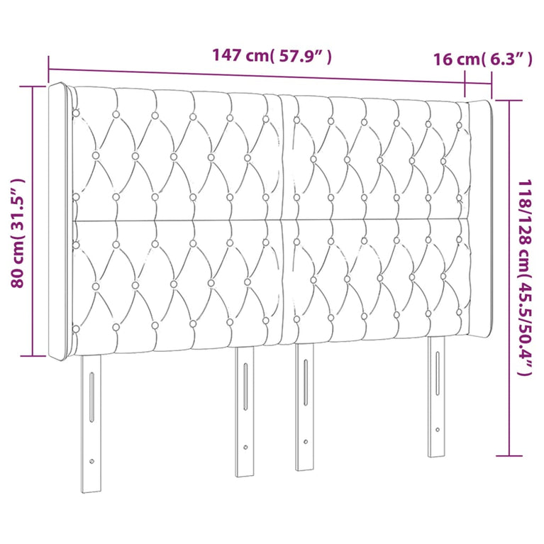 Hoofdbord LED 147x16x118/128 cm fluweel donkergrijs