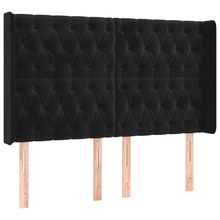 Hoofdbord LED 163x16x118/128 cm fluweel zwart