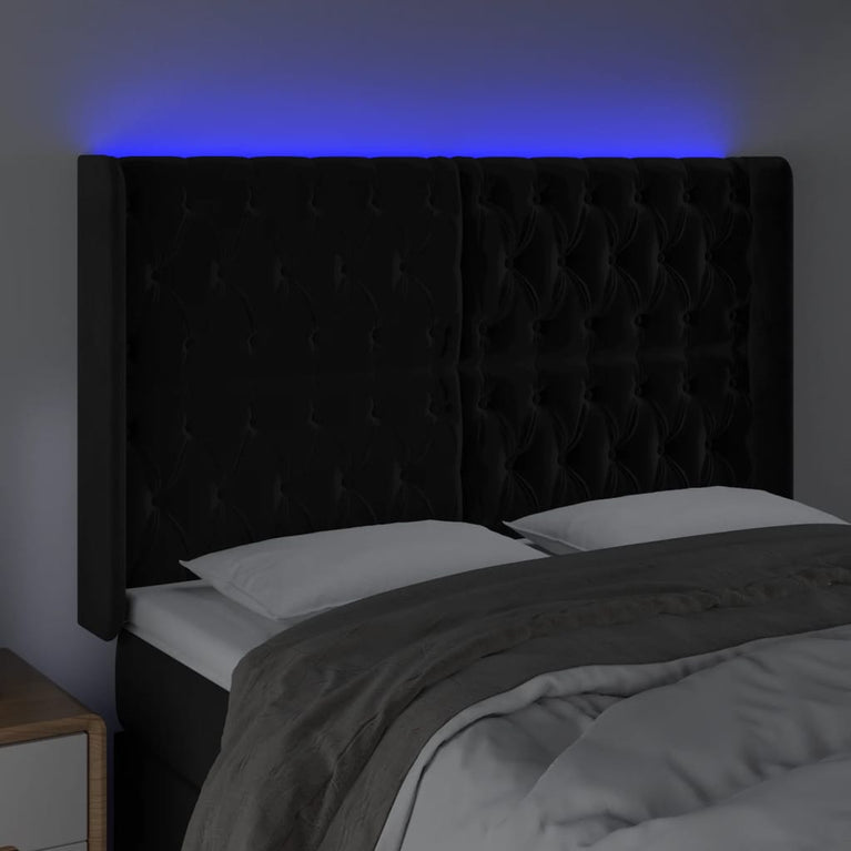Hoofdbord LED 163x16x118/128 cm fluweel zwart