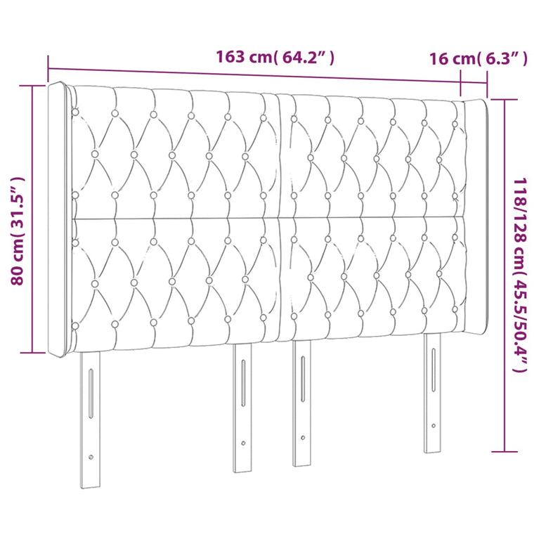 Hoofdbord LED 163x16x118/128 cm fluweel zwart