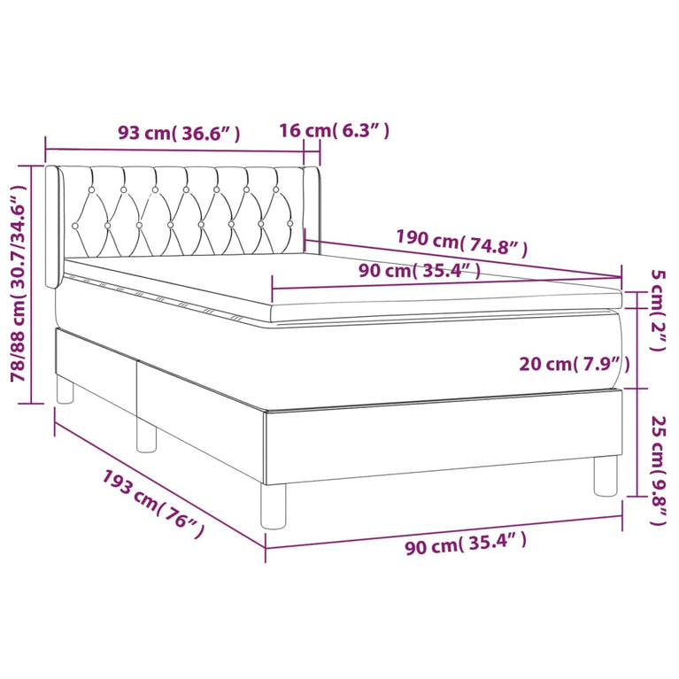 Boxspring met matras fluweel lichtgrijs 90x190 cm