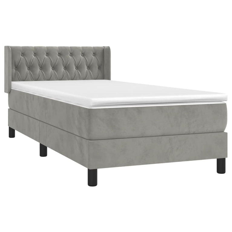 Boxspring met matras fluweel lichtgrijs 90x200 cm