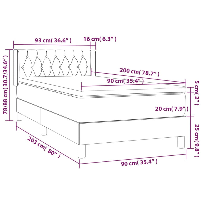 Boxspring met matras fluweel lichtgrijs 90x200 cm