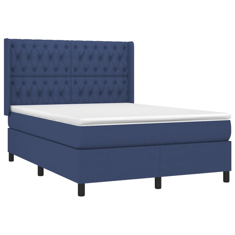 Boxspring met matras stof blauw 140x190 cm
