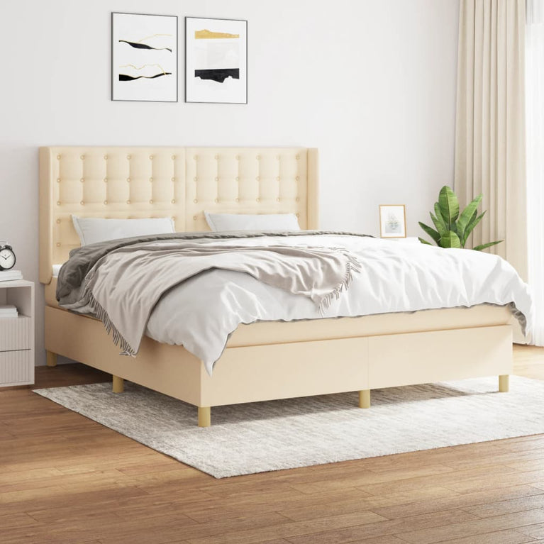 Boxspring met matras stof crèmekleurig 180x200 cm