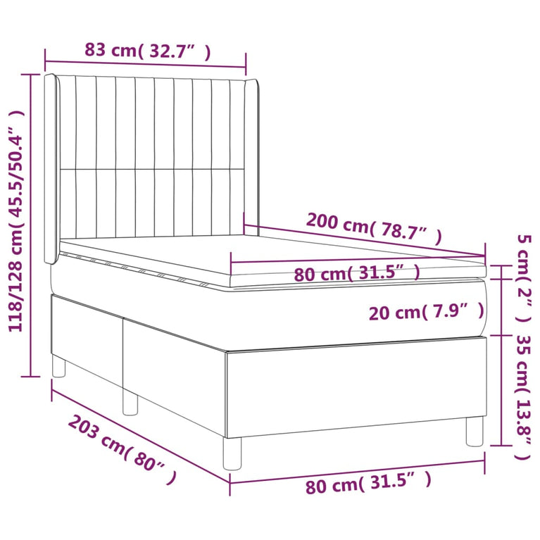Boxspring met matras en LED stof lichtgrijs 80x200 cm