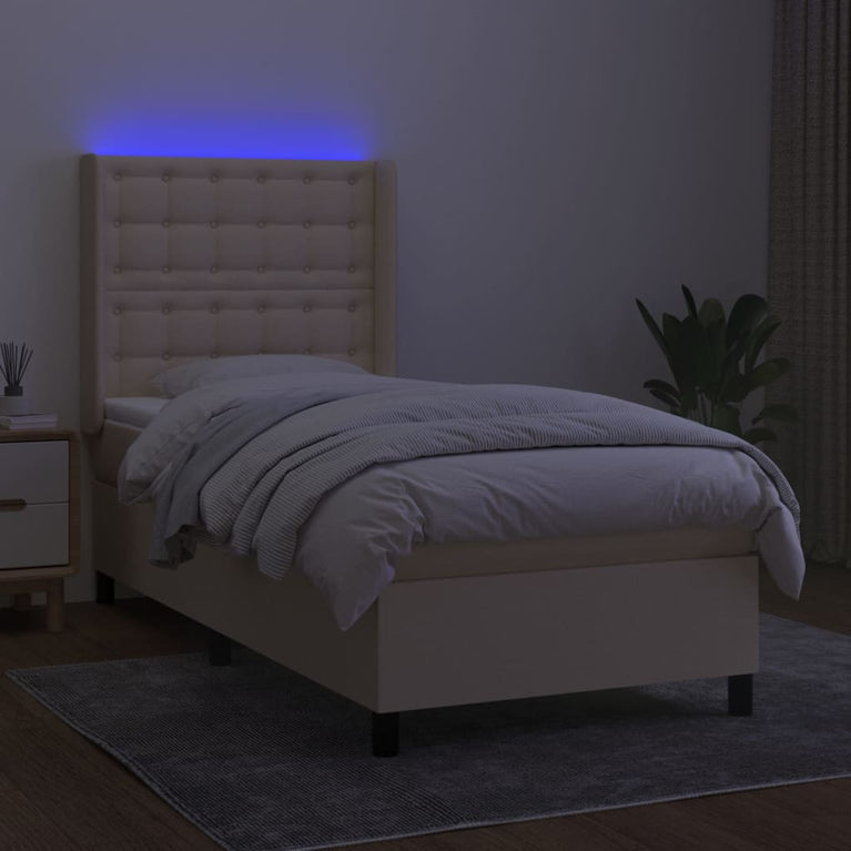 Boxspring met matras en LED stof crèmekleurig 100x200 cm