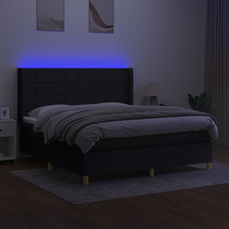 Boxspring met matras en LED stof zwart 160x200 cm
