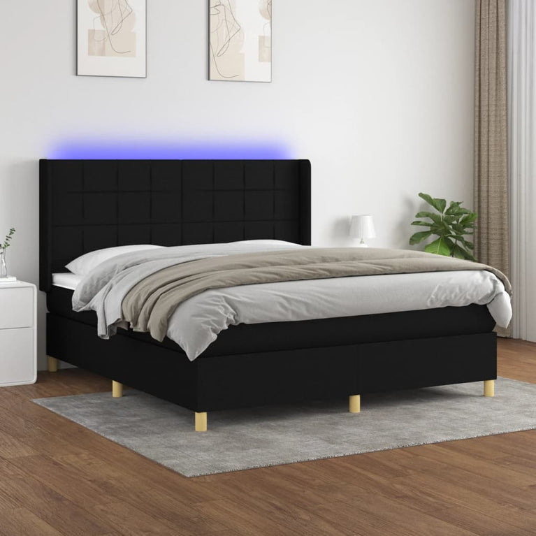 Boxspring met matras en LED stof zwart 160x200 cm