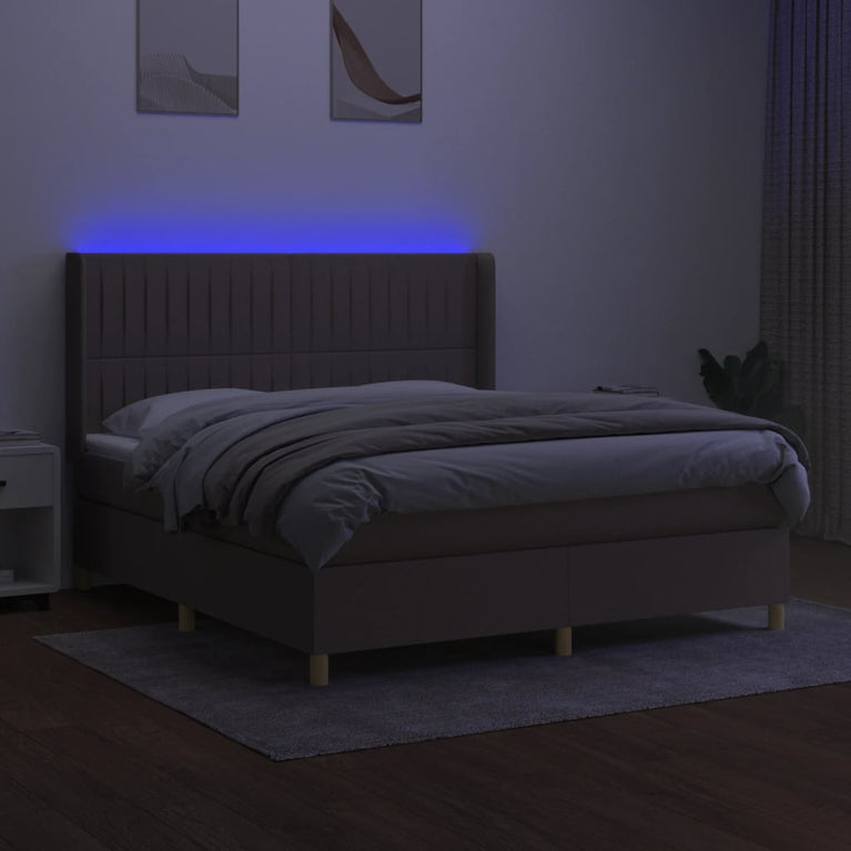 Boxspring met matras en LED stof taupe 160x200 cm