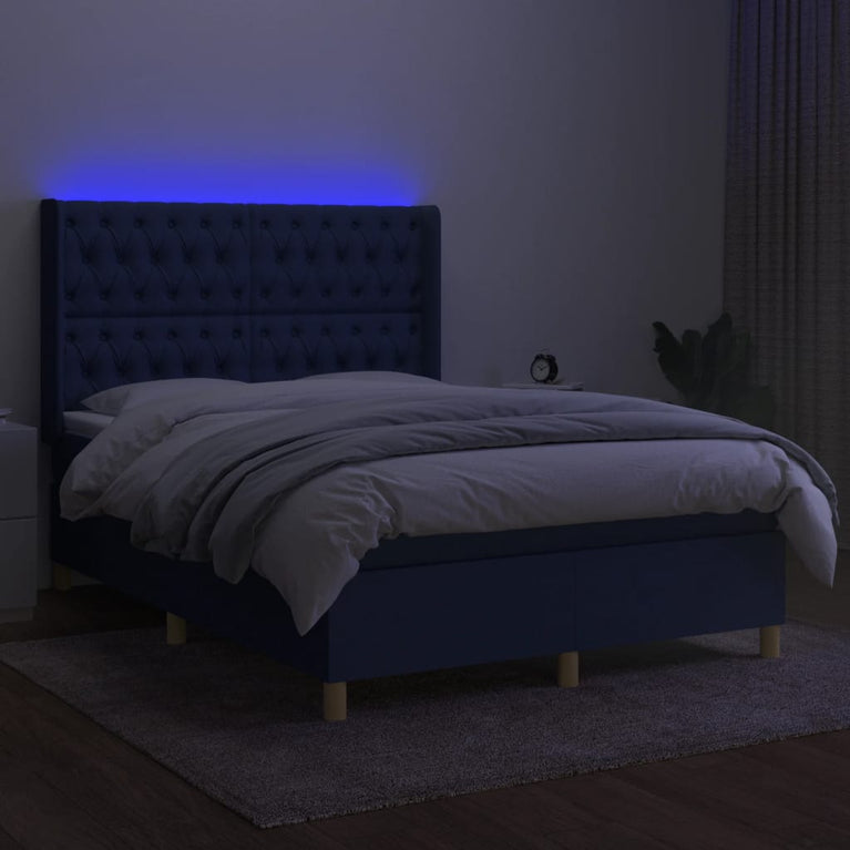 Boxspring met matras en LED stof blauw 140x200 cm