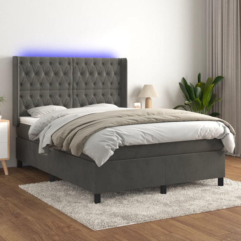 Boxspring met matras en LED fluweel donkergrijs 140x190 cm