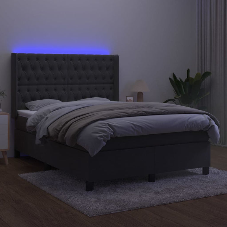 Boxspring met matras en LED fluweel donkergrijs 140x200 cm