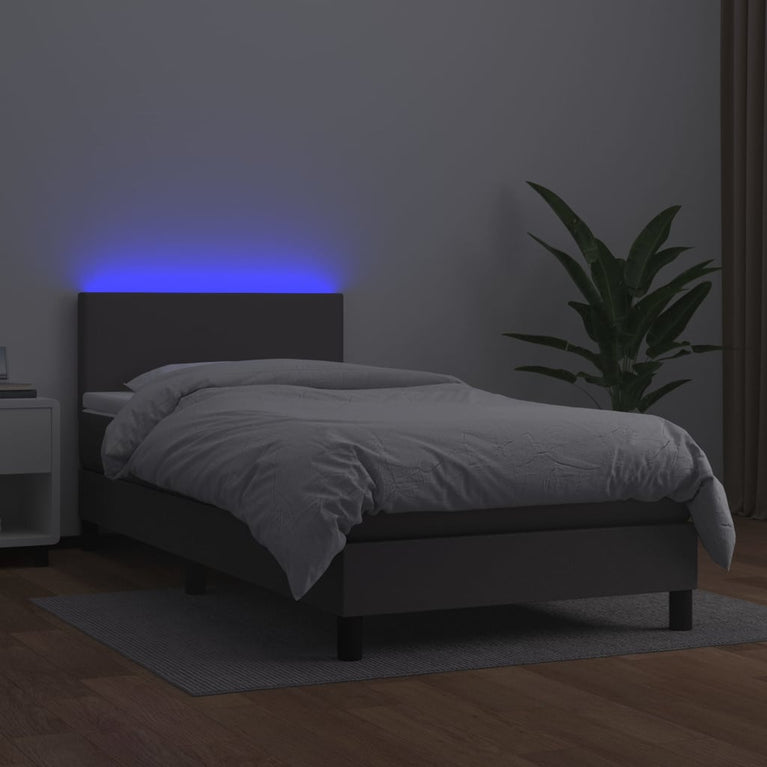 Boxspring met matras en LED kunstleer grijs 90x190 cm