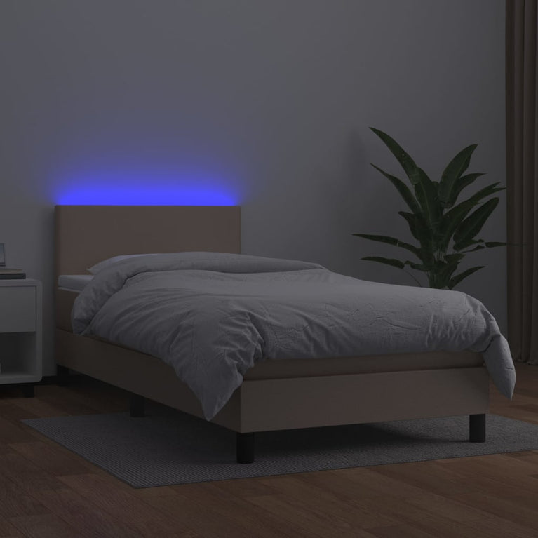 Boxspring met matras en LED kunstleer cappuccinokleur 90x190 cm