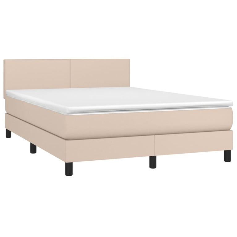Boxspring met matras en LED kunstleer cappuccinokleur 140x200cm