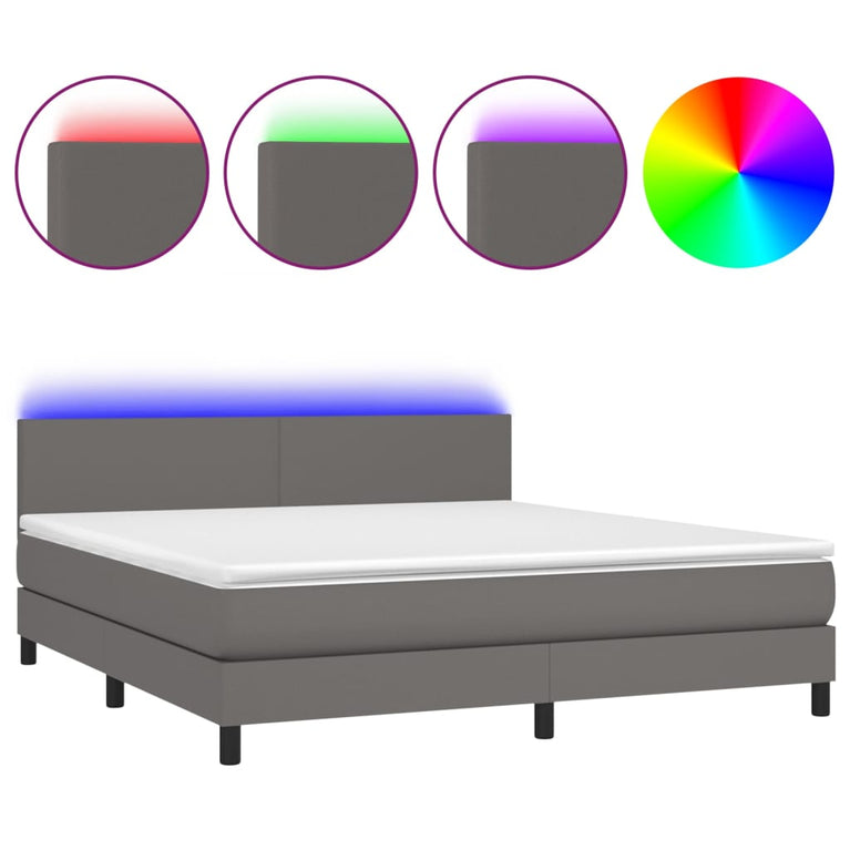 Boxspring met matras en LED kunstleer grijs 160x200 cm