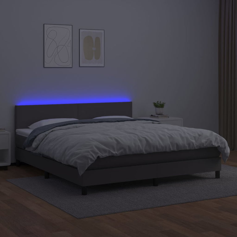 Boxspring met matras en LED kunstleer grijs 160x200 cm