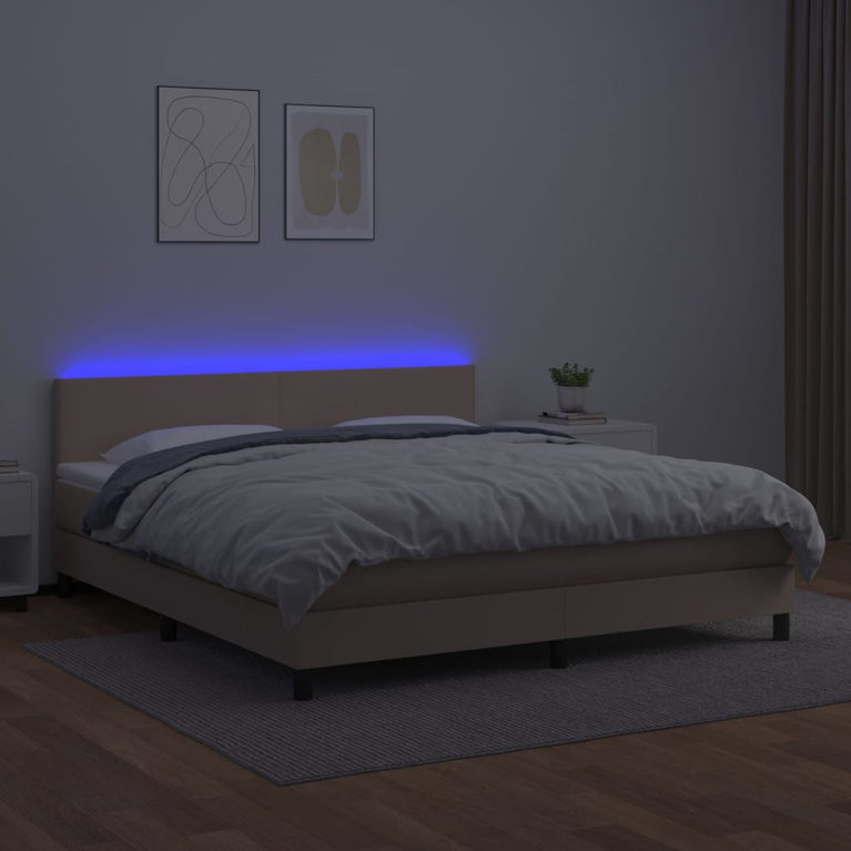 Boxspring met matras en LED kunstleer cappuccinokleur 160x200cm