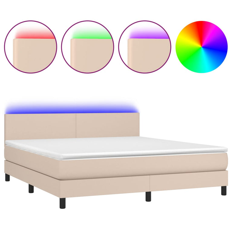 Boxspring met matras en LED kunstleer cappuccinokleur 180x200cm