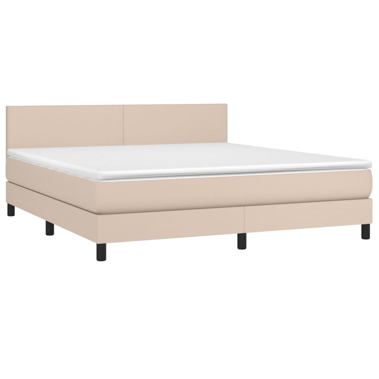 Boxspring met matras en LED kunstleer cappuccinokleur 180x200cm