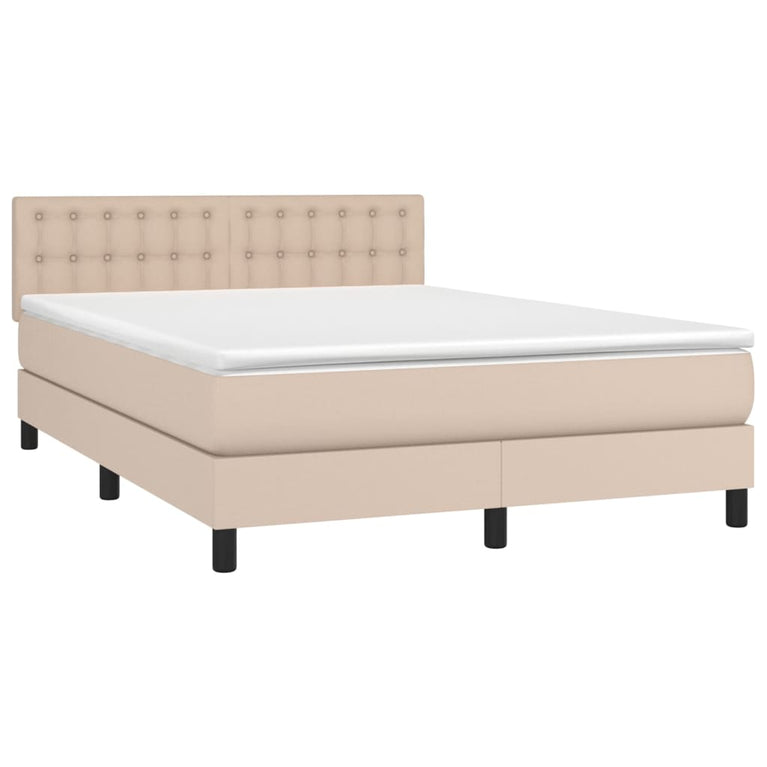 Boxspring met matras en LED kunstleer cappuccinokleur 140x200cm