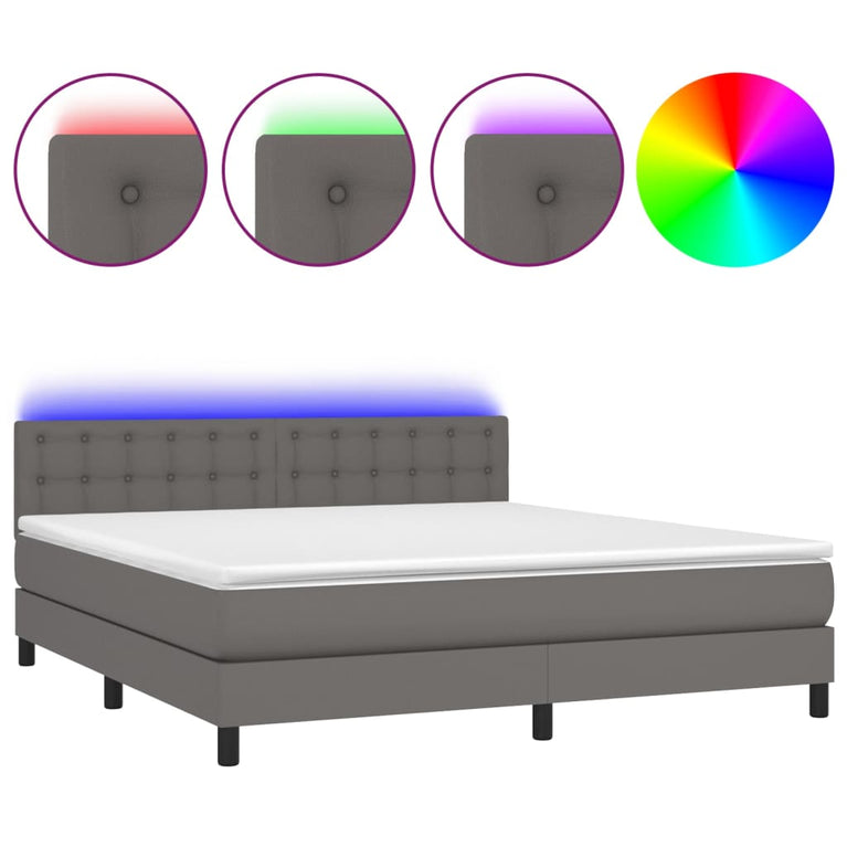 Boxspring met matras en LED kunstleer grijs 160x200 cm