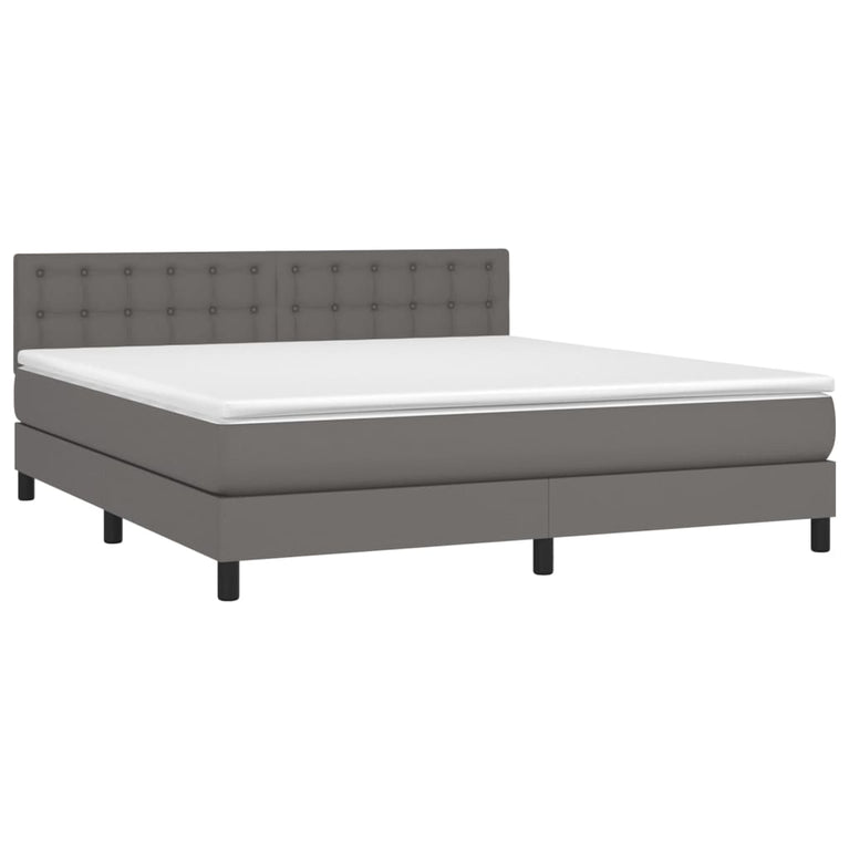 Boxspring met matras en LED kunstleer grijs 160x200 cm