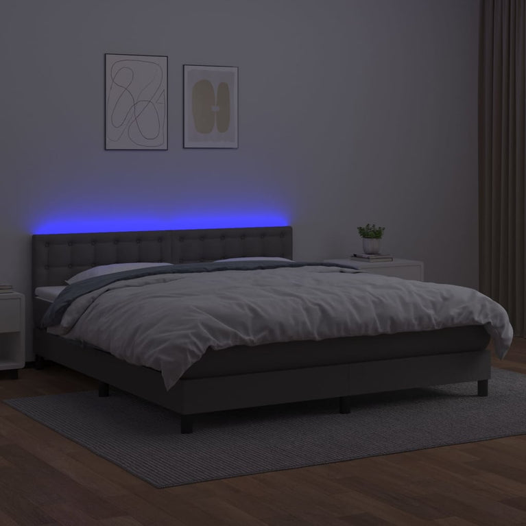 Boxspring met matras en LED kunstleer grijs 160x200 cm