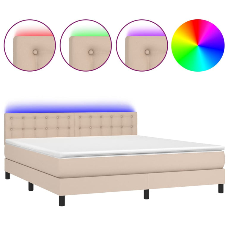 Boxspring met matras en LED kunstleer cappuccinokleur 160x200cm