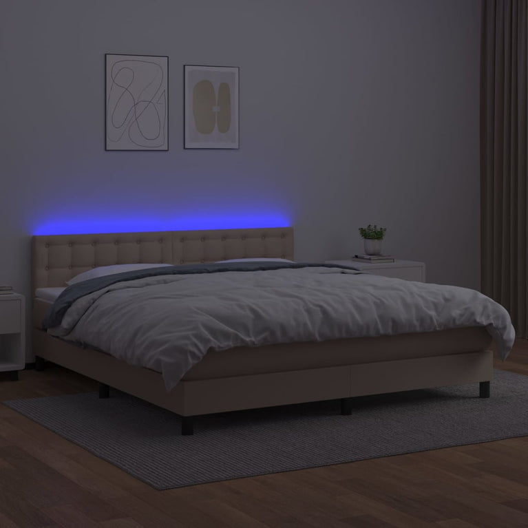 Boxspring met matras en LED kunstleer cappuccinokleur 160x200cm