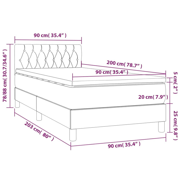 Boxspring met matras en LED fluweel lichtgrijs 90x200 cm