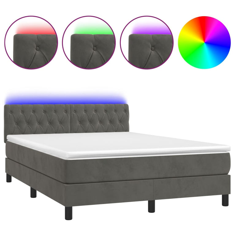 Boxspring met matras en LED fluweel donkergrijs 140x190 cm
