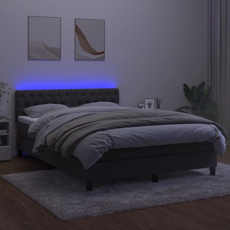 Boxspring met matras en LED fluweel donkergrijs 140x190 cm