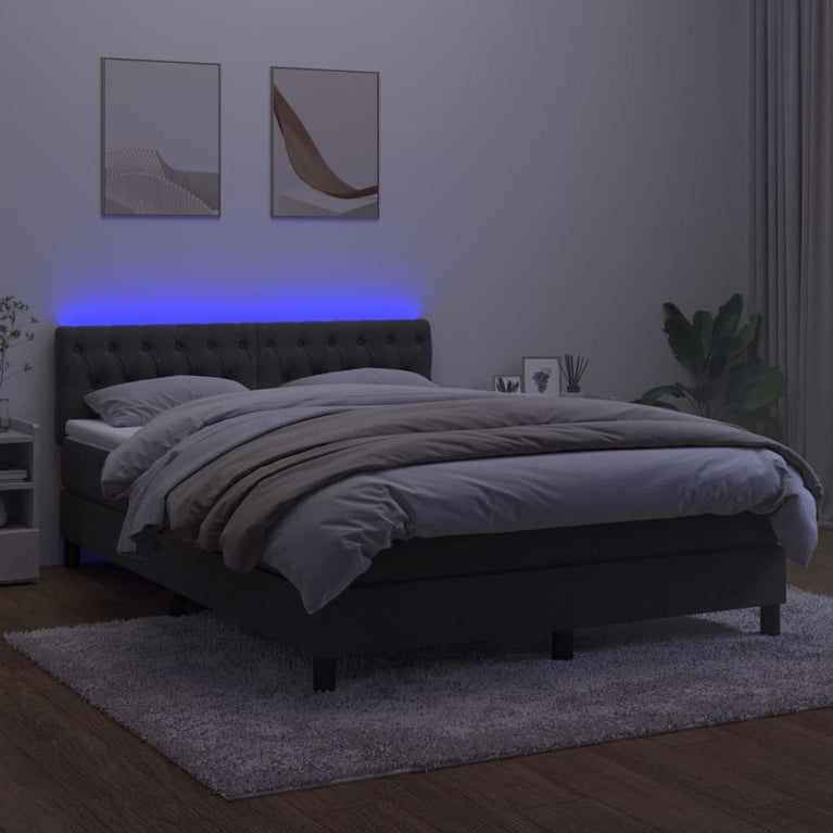 Boxspring met matras en LED fluweel donkergrijs 140x200 cm