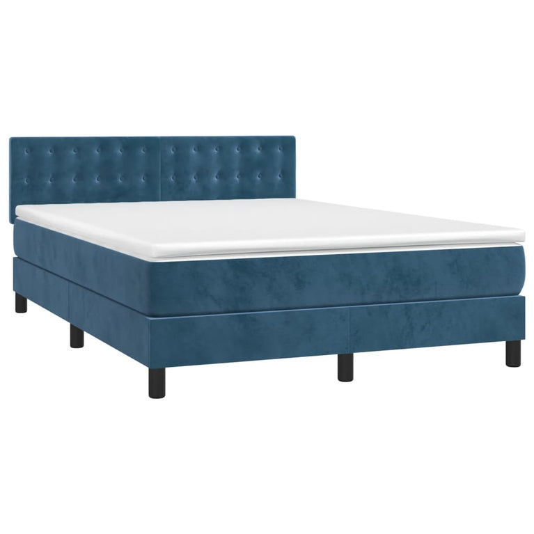 Boxspring met matras en LED fluweel donkerblauw 140x190 cm
